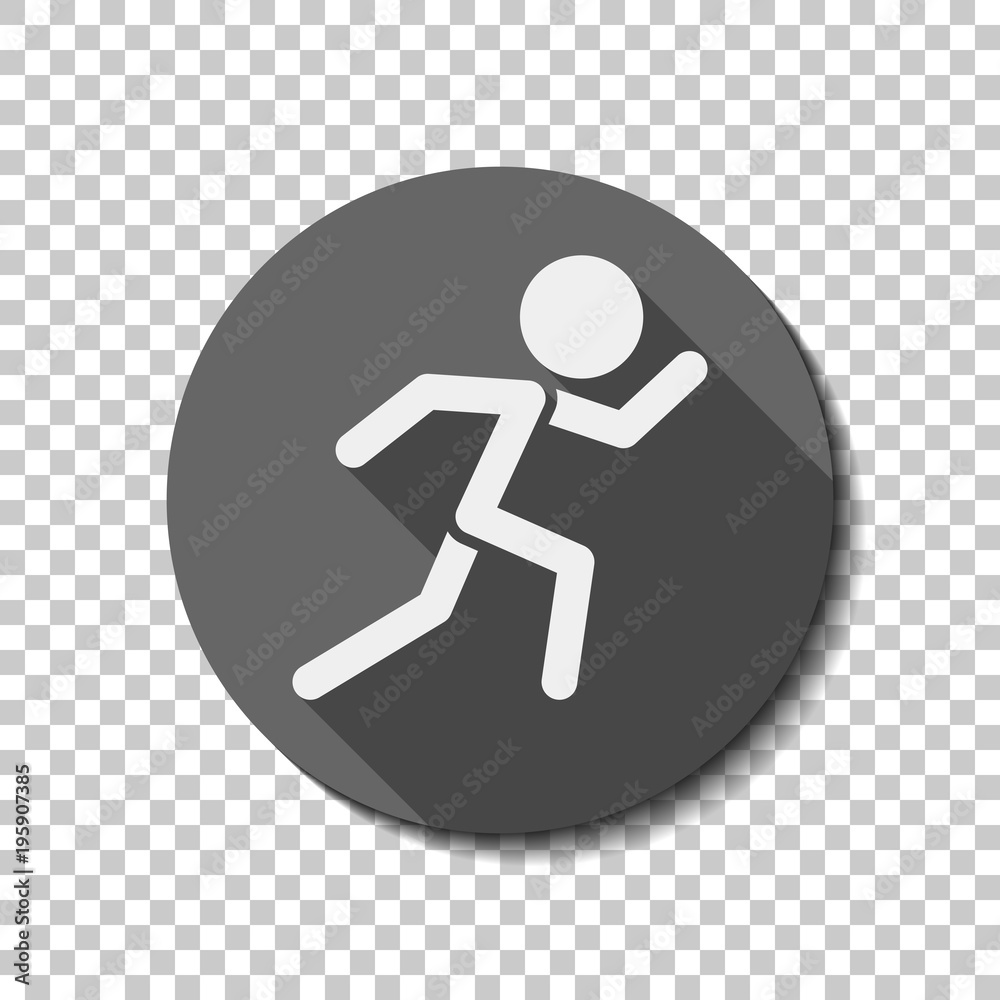 running man. simple icon. White flat icon with long shadow in circle on transparent background running man. simple icon. White flat icon with long shadow in circle on transparent background