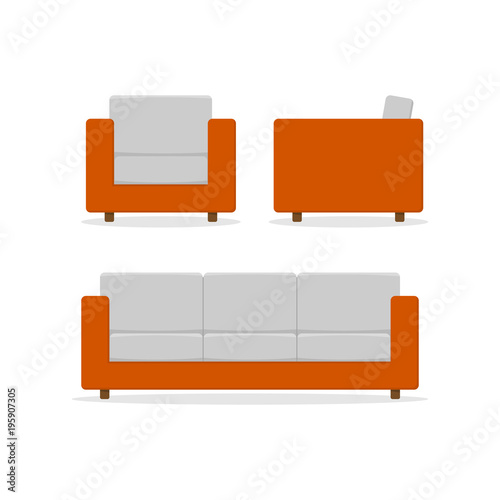 Sofa and armchair in flat design. Vector