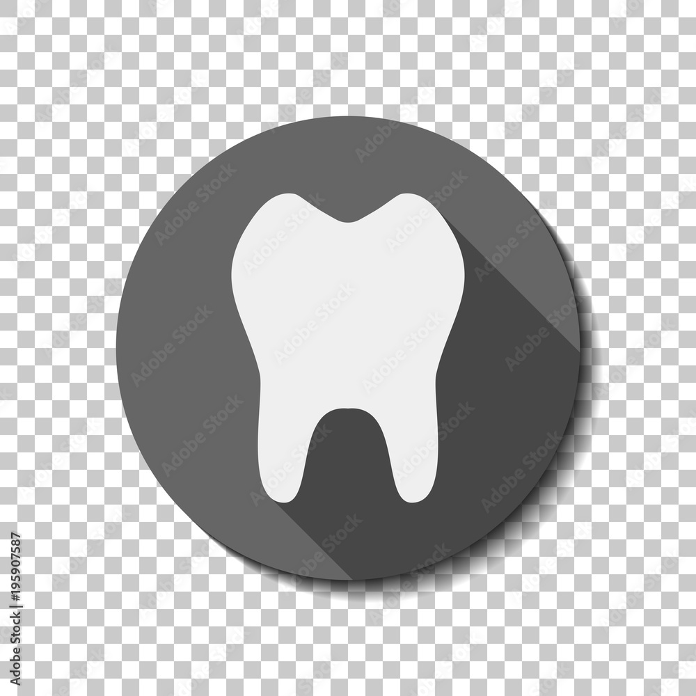 tooth. simple icon. White flat icon with long shadow in circle on transparent background tooth. simple icon. White flat icon with long shadow in circle on transparent background