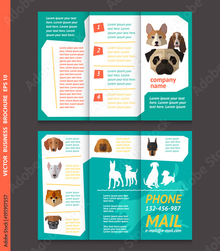 Business brochure template with face of dogs, vector design.