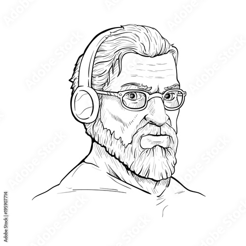 the old hipster is listening to music