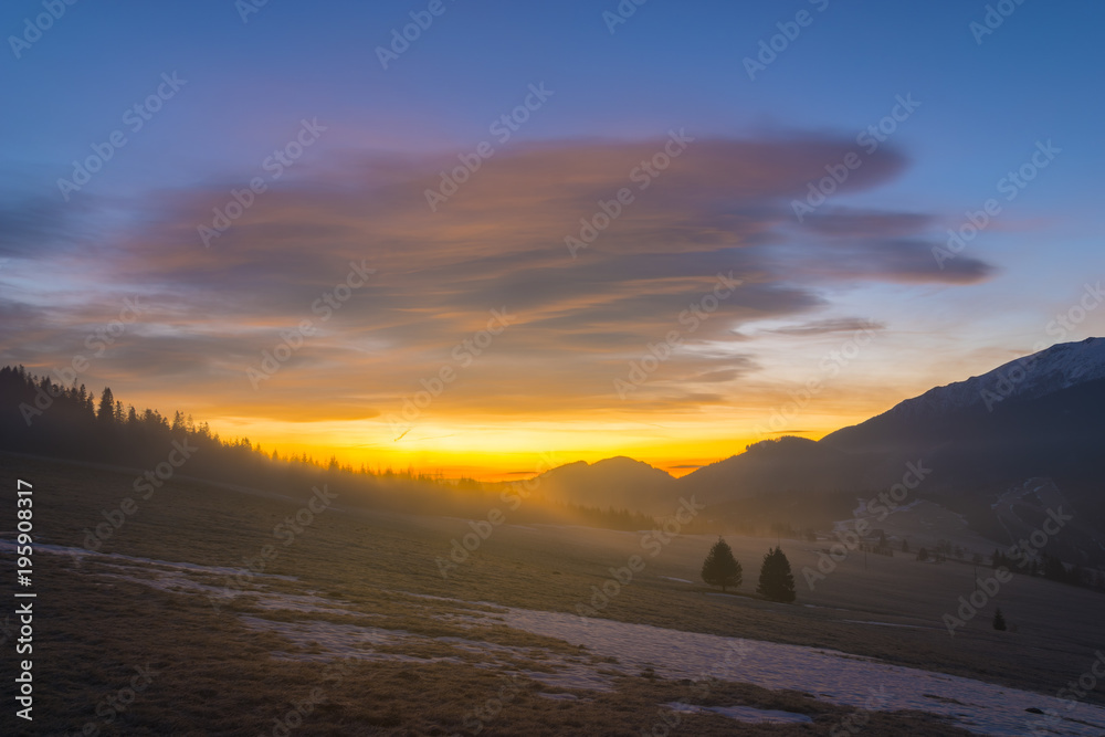 wonderful, multicolored dawn in the mountains.Tatra mountain,Slovakia.