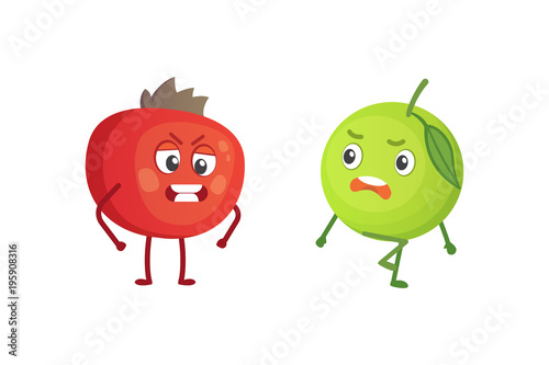 Fototapeta Naklejka Na Ścianę i Meble -  Set of cute cartoon fruit. Vector illustration with funny characters. Funny fresh food time.