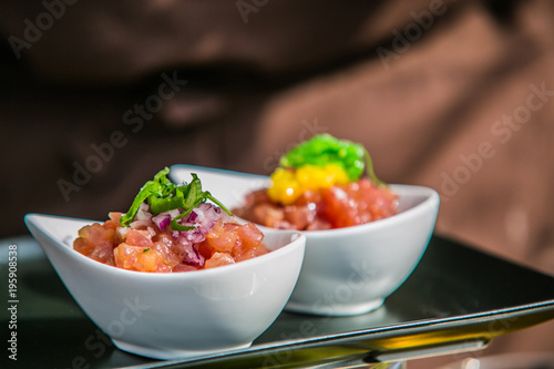 Detail on special designe for food on a wooden board.Food detail