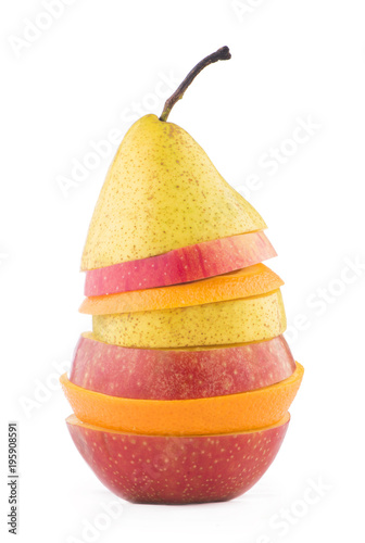flying slices of fruit  apple  pear  orange