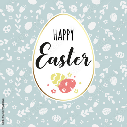Card with Easter egg and handwritten inscription Happy Easter. Vector illustration. EPS 10.