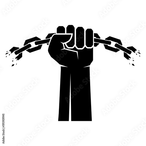 Breaking chain protest, rebel vector poster. Human hands and broken chain .Freedom concept. Vector illustration