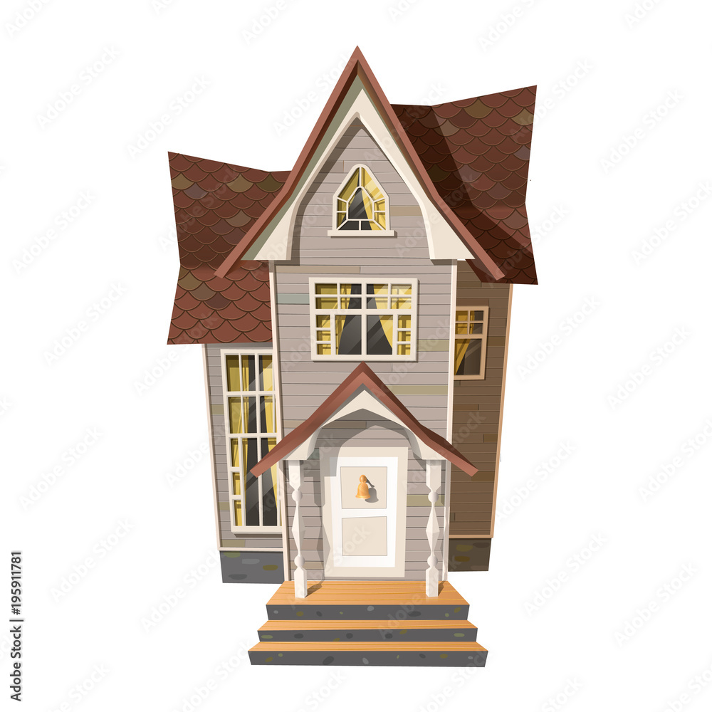 Picture of old mansion on white. Vector illustration of old Victorian style house isolated on white.