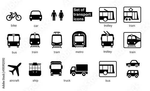 Set transport icons on white background. Vector elements, ready to use. EPS10