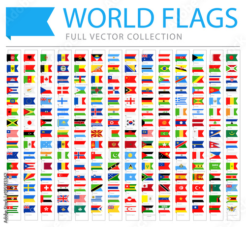 All World Flags - New Additional List of Countries and Territories - Vector Bookmark Flat Icons