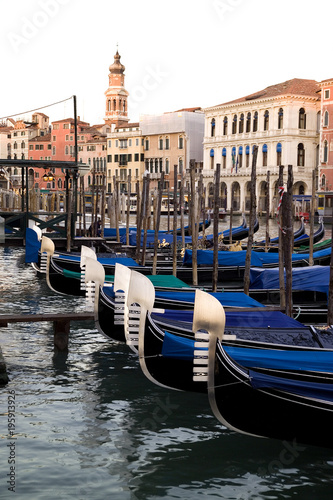 Gondolas on Grand Canal in Venice , Italy. Europe