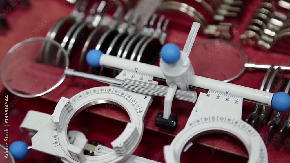 Diagnostic lenses kit for vision testing. Case with set of lenses