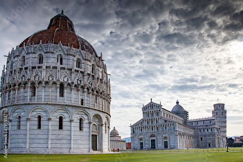 Pisa  Campo dei Miracoli - Baptistry  Cathedral  and leaning Tower