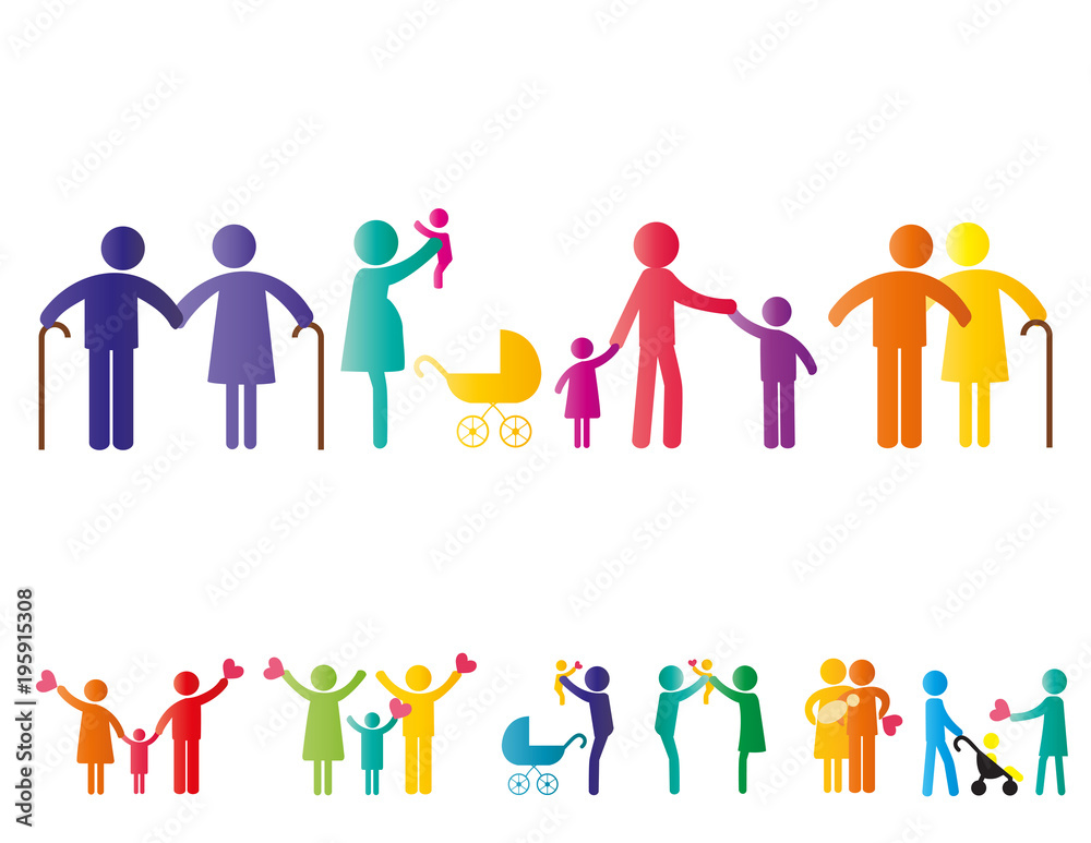 Family pictogram with parents and kids or couples. Family pictogram with parents and kids or couples.