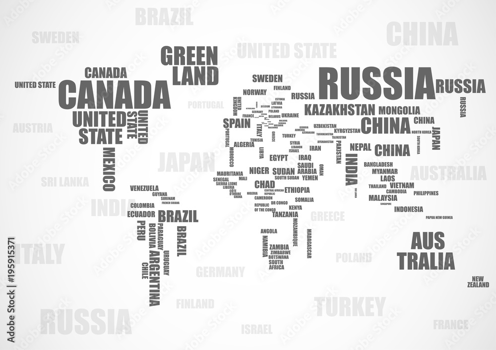 Naklejka premium Typography world map made of names countries. Vector