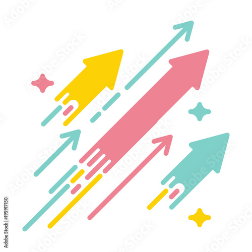 Arrows shooting to the stars. Vector icon illustration with bright vivid colors. Concept for financial, personal and creative growth