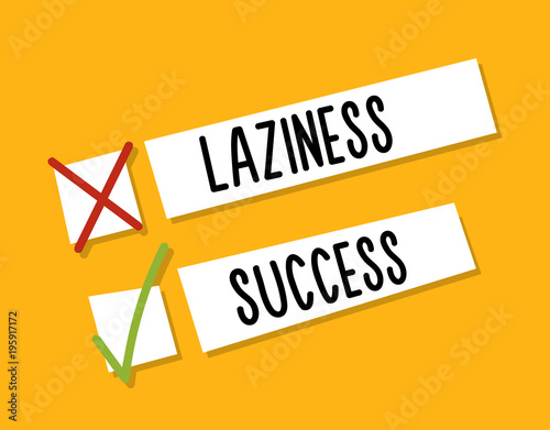 Choosing between starting laziness or success. Motivational design. Fight against procrastination. Choose success. Checkboxes design concept