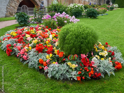 Beautiful flower beds in Tsarskoye Selo, Pushkin, St. Petersburg, Russia