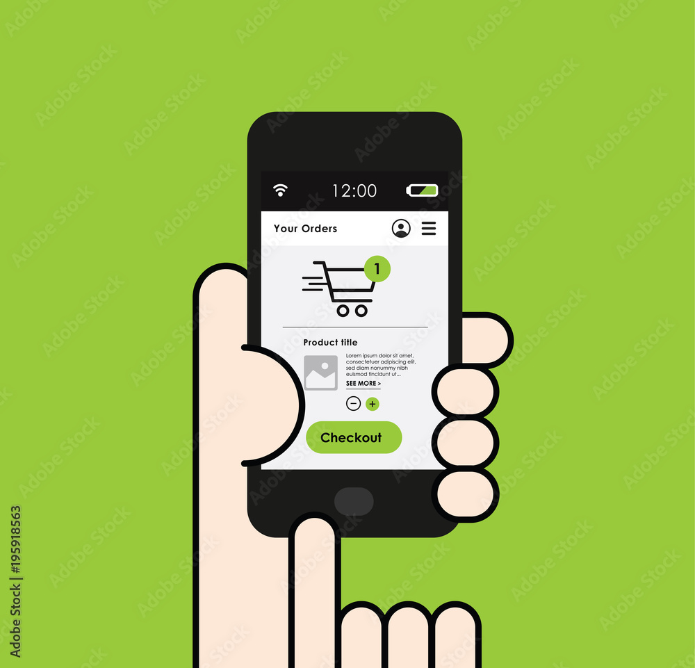 Holding a Smartphone with Shopping interface Holding a Smartphone with Shopping interface