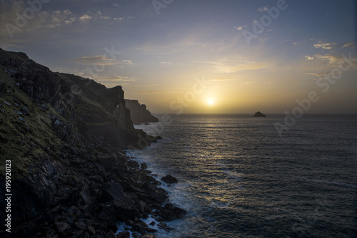 Sunset over the sea at Pentire point, Cornwall, UK