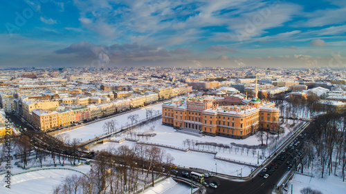 Russia in winter. Museums of Petersburg. The engineering castle. Panorama of Petersburg. Streets of Russian cities. Winter sunny day in St. Petersburg. Russian Federation.
