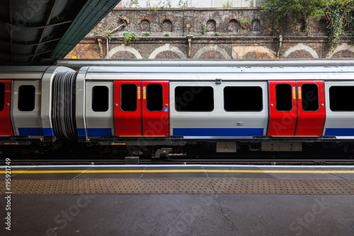 a view of London tube train with ads and people removed