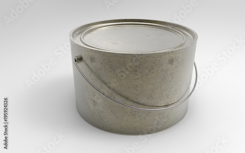 Old metal and rusty paint bucket in front of an white background