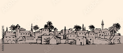 City in a desert. Vector drawing