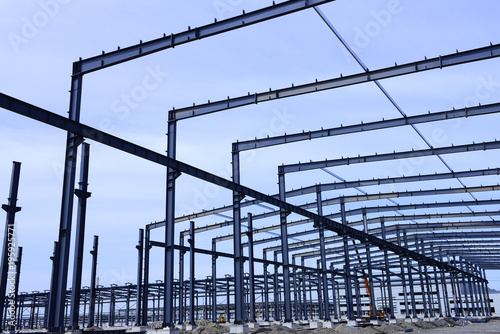 Steel frame construction plant under construction