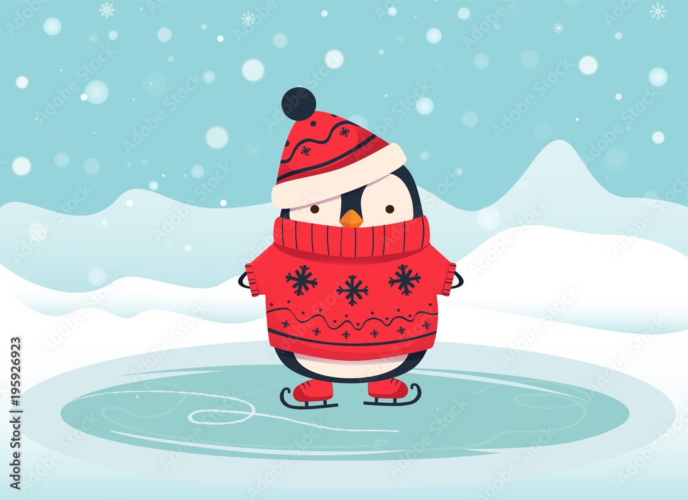 Obraz premium ilustracja kreskówka pingwina