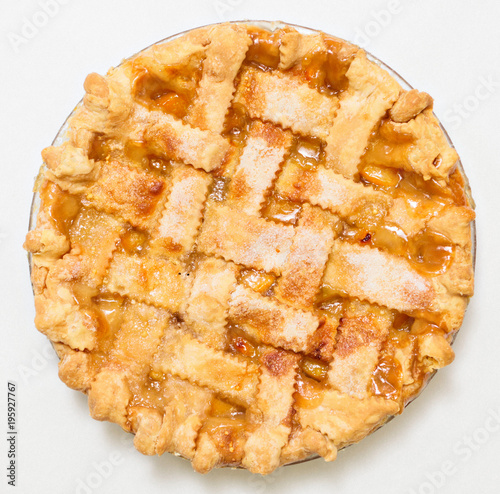 Overhead peach pie with lattice