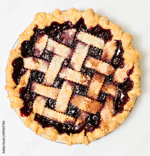 Overhead blackberry pie with lattice