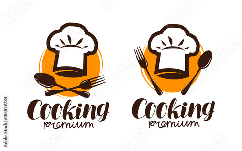 Cooking logo or label. Emblem for restaurant or cafe menu design. Lettering vector illustration