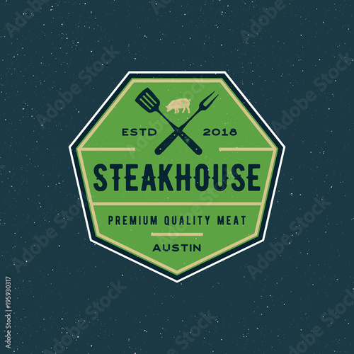 vintage steak house logo. retro styled grill restaurant emblem. vector illustration