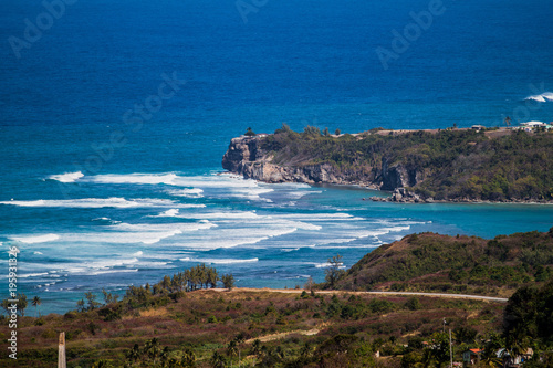 Panoramic View of a Coastline in Barbados, Ocean, Waves, Blue