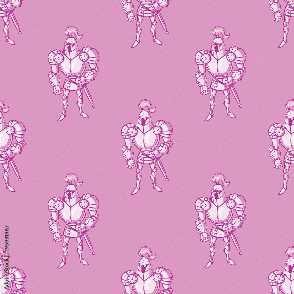 Obraz premium Fairytale knight seamless pattern. Cartoon style pattern design.