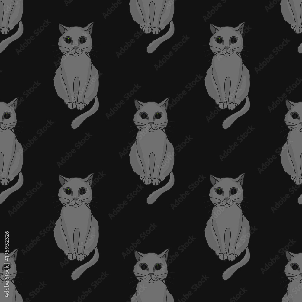 Cool cat seamless pattern. Cartoon style pattern design.