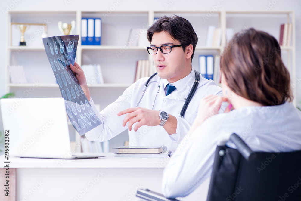 Doctor explaining to patient results of x-ray imaging Doctor explaining to patient results of x-ray imaging