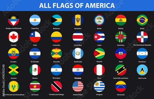 Flags of all countries of American continents. Flat style