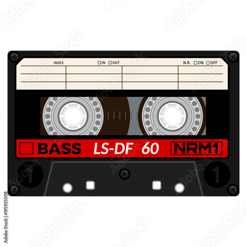 Plastic audio cassette tape. Realistic illustration Isolated on white.