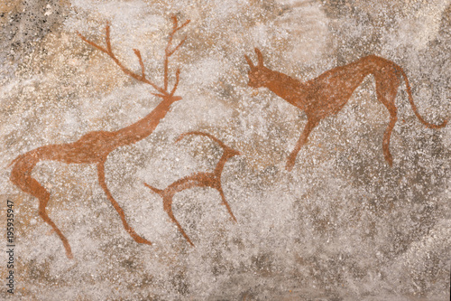 An image of ancient animals on the wall of the cave. stone Age. history. archeology.