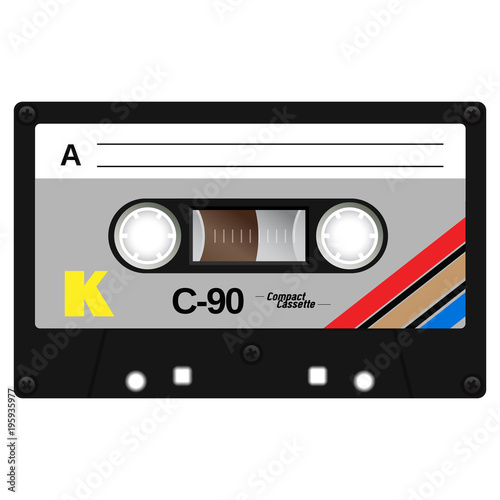Vintage technology audio cassette tape isolated on white background.
