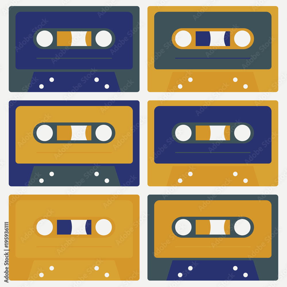 Obraz premium Retro cassettes simple design set, flat illustration.