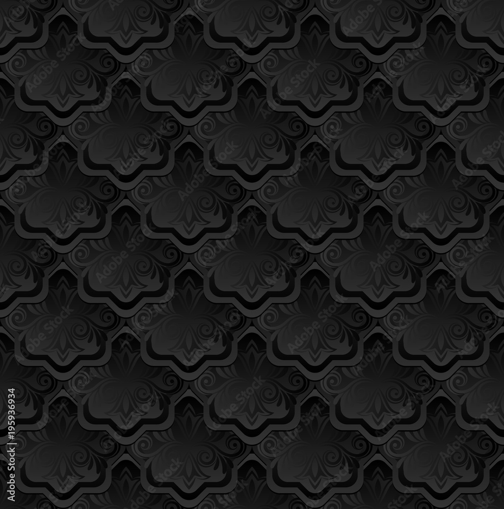 black background with vintage ornament, seamless pattern