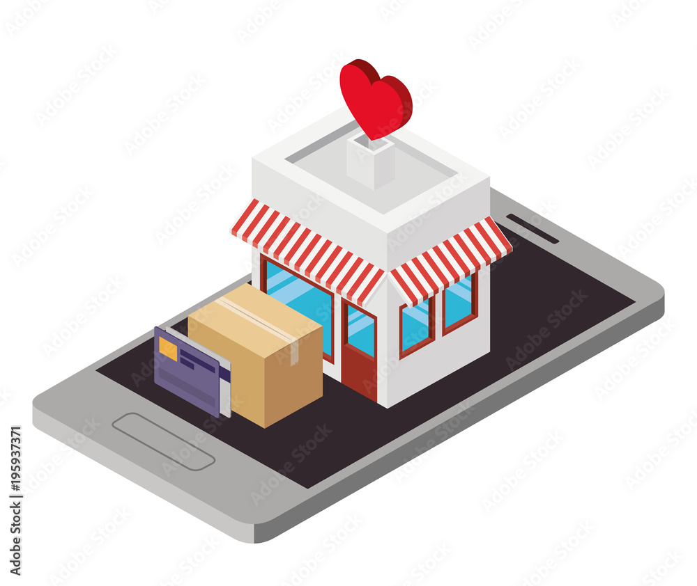 smartphone with store building isometric icon vector illustration design smartphone with store building isometric icon vector illustration design