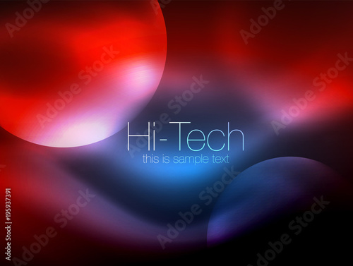 Blurred neon glowing circle, hi-tech modern bubble template, techno glowing glass round shapes or spheres. Geometric abstract background