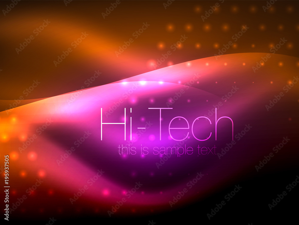 Fototapeta premium Glittering neon glowin wave, techno modern art abstract background, magical shiny template