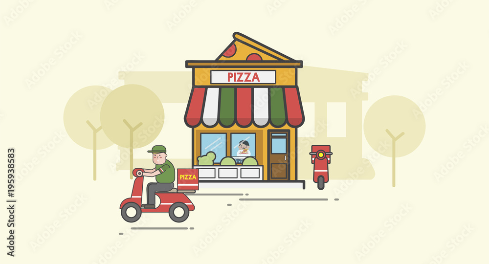 Illustration of pizza shop
