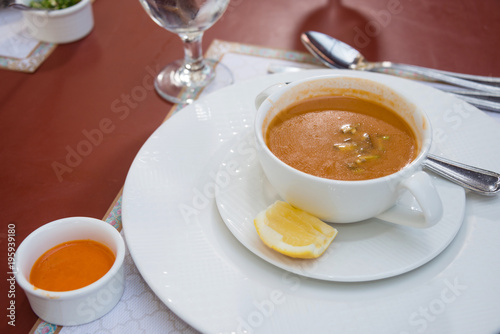 Samundri shorba - Fish soup prepared with herbs, Indian cuisine
