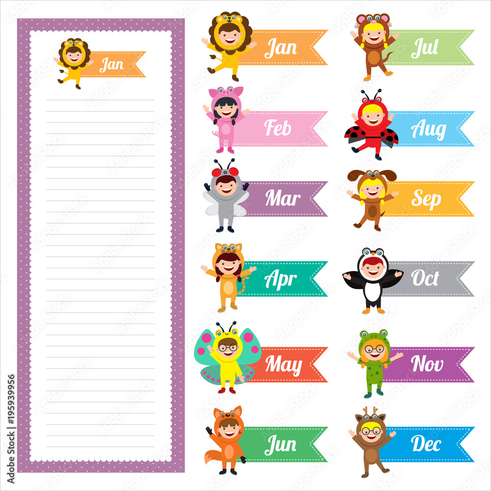memo notes template with kids in animal costume memo notes template with kids in animal costume